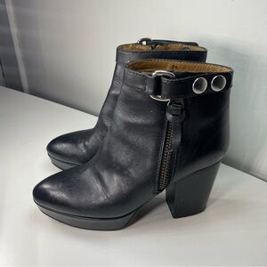Acne Black Leather Ankle Booties with Silver Accents